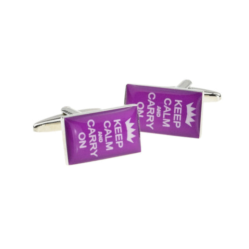 Purple Keep Calm Carry On Cufflinks