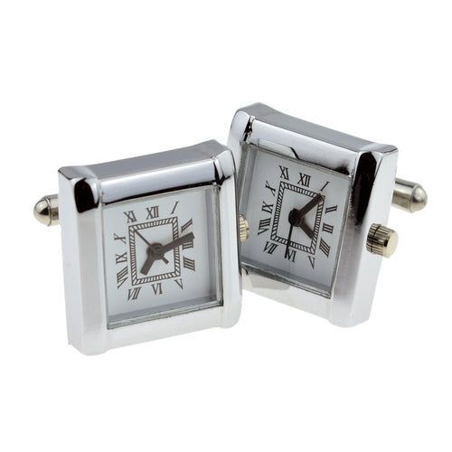 Square White Faced Roman Numerals Clock Watch Face Cufflinks