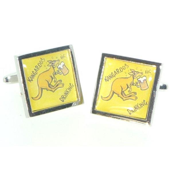Beware Kangaroos Drinking Australia Cufflinks | Ashton and Finch