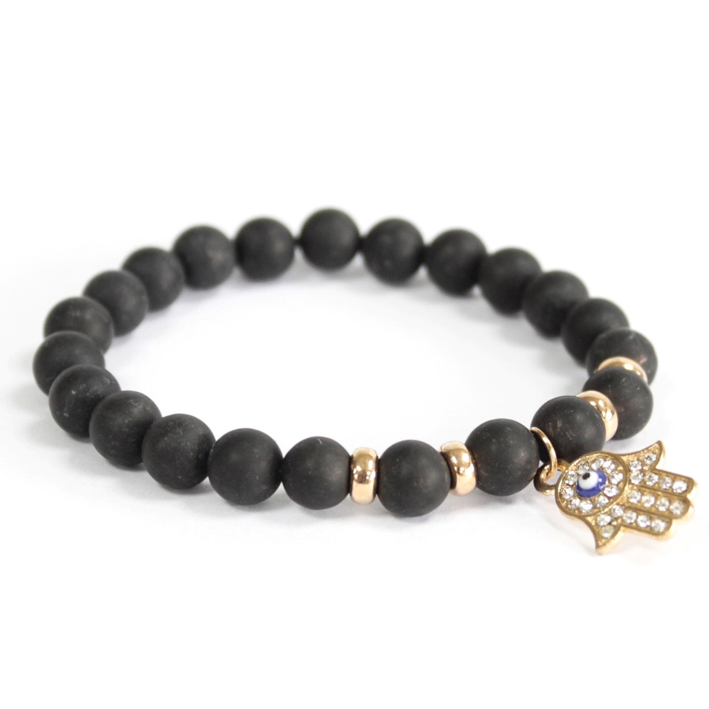 Hamsa and Black Agate Gemstone Bracelet