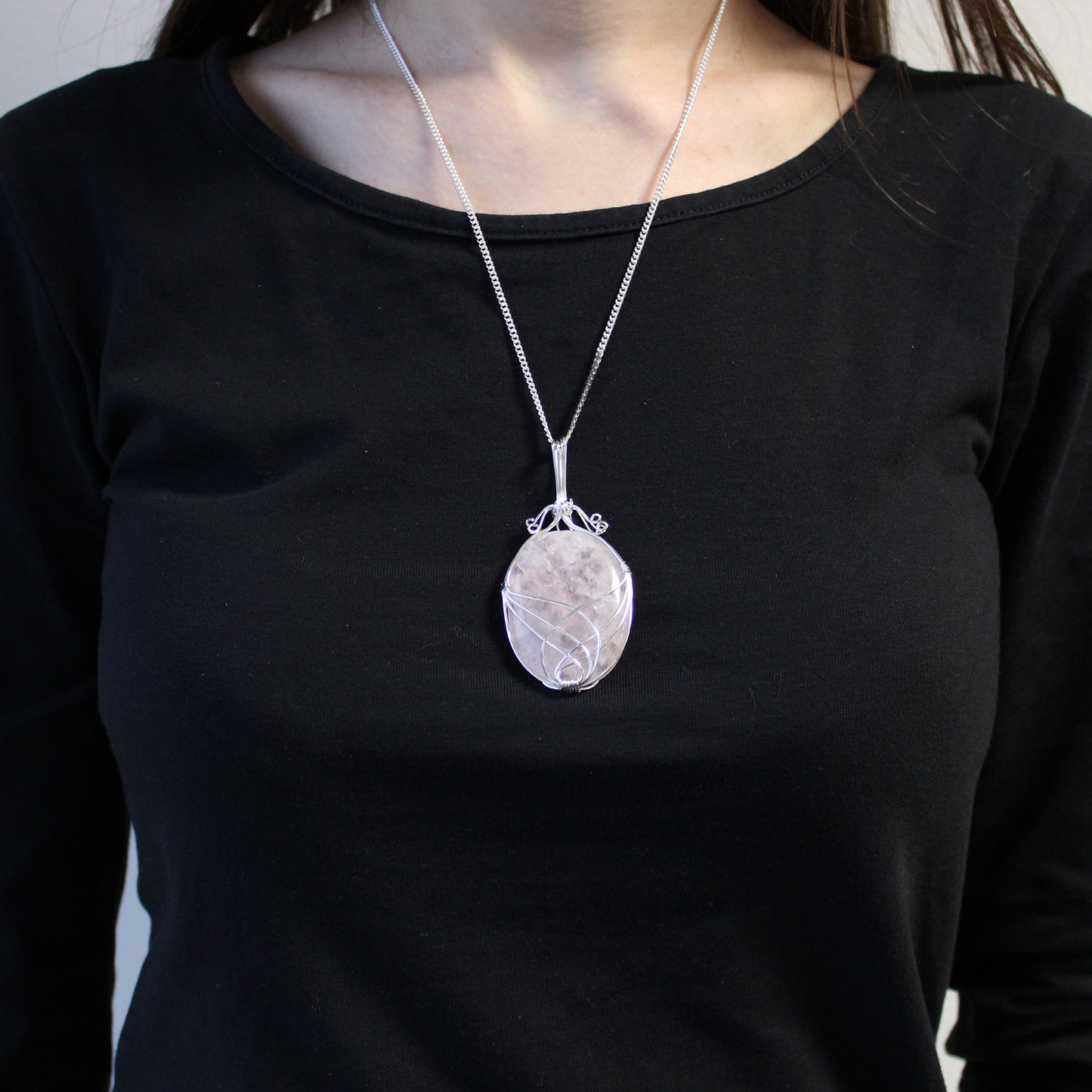 Opalite Necklace – Swirl Wrapped Gemstone Pendant