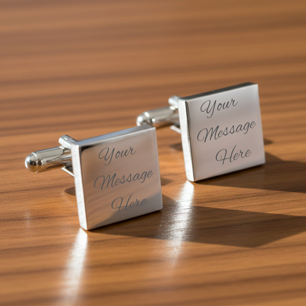 Personalised Square Cufflinks for Men Engraved Formal Design