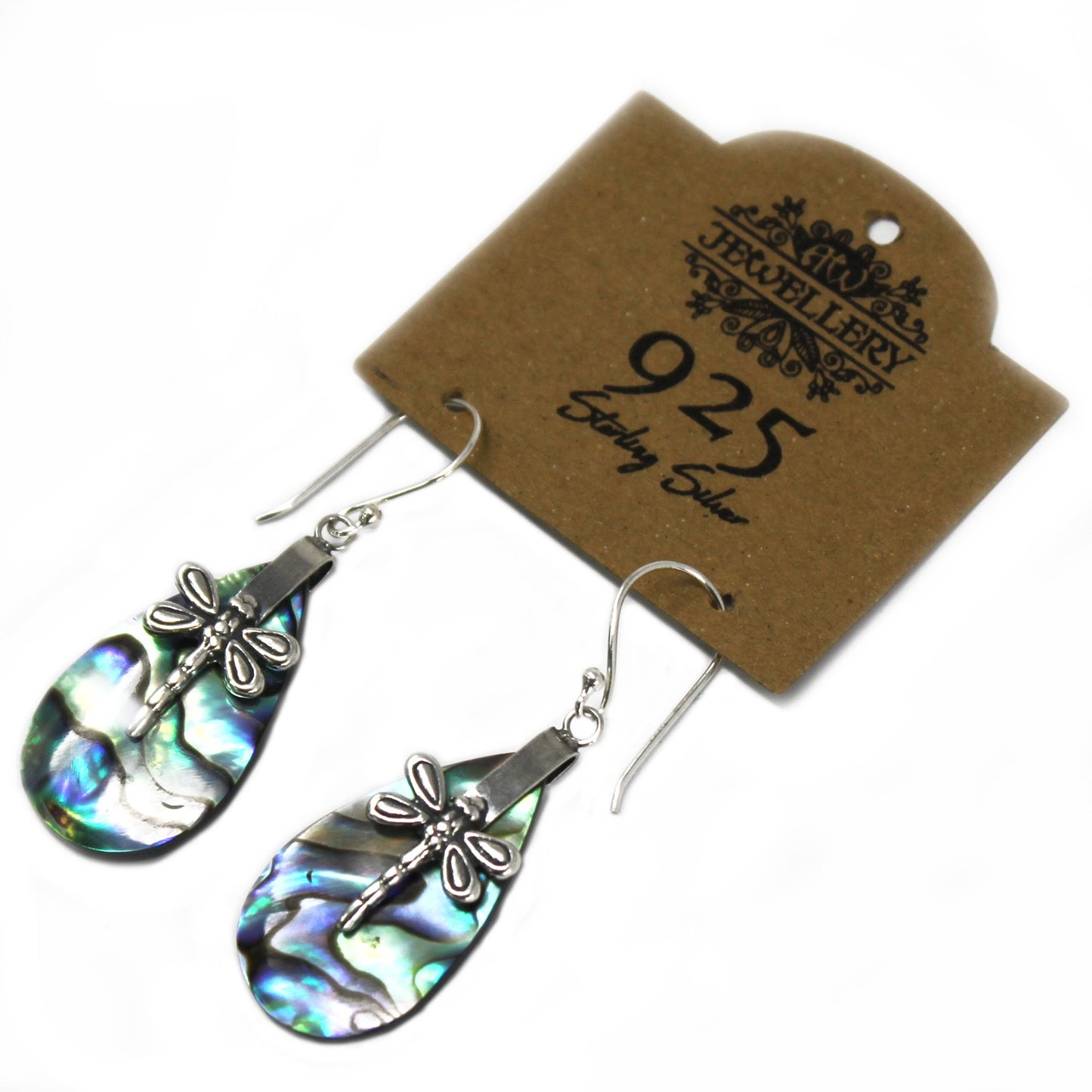 Shell and Silver Dragonfly Earrings - Abalone