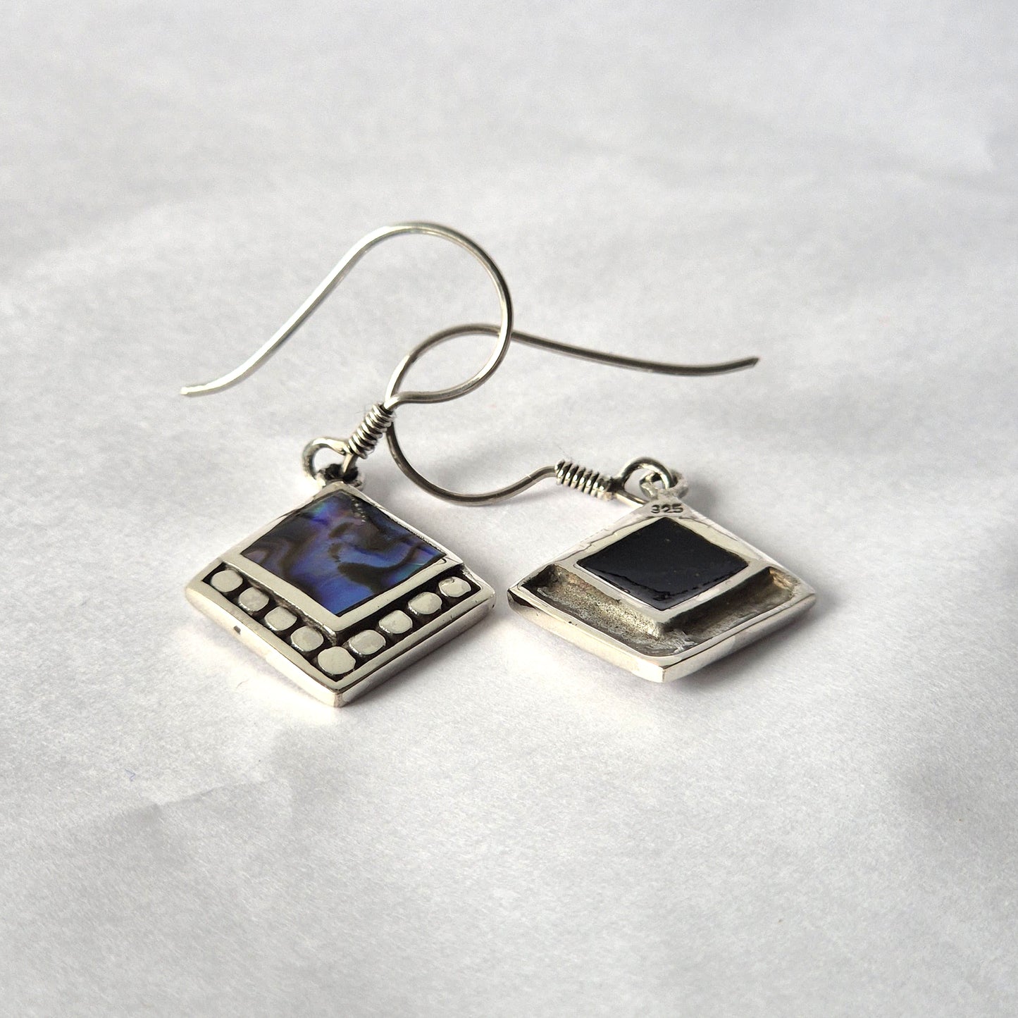Shell and Silver Square Dot Earrings - Abalone