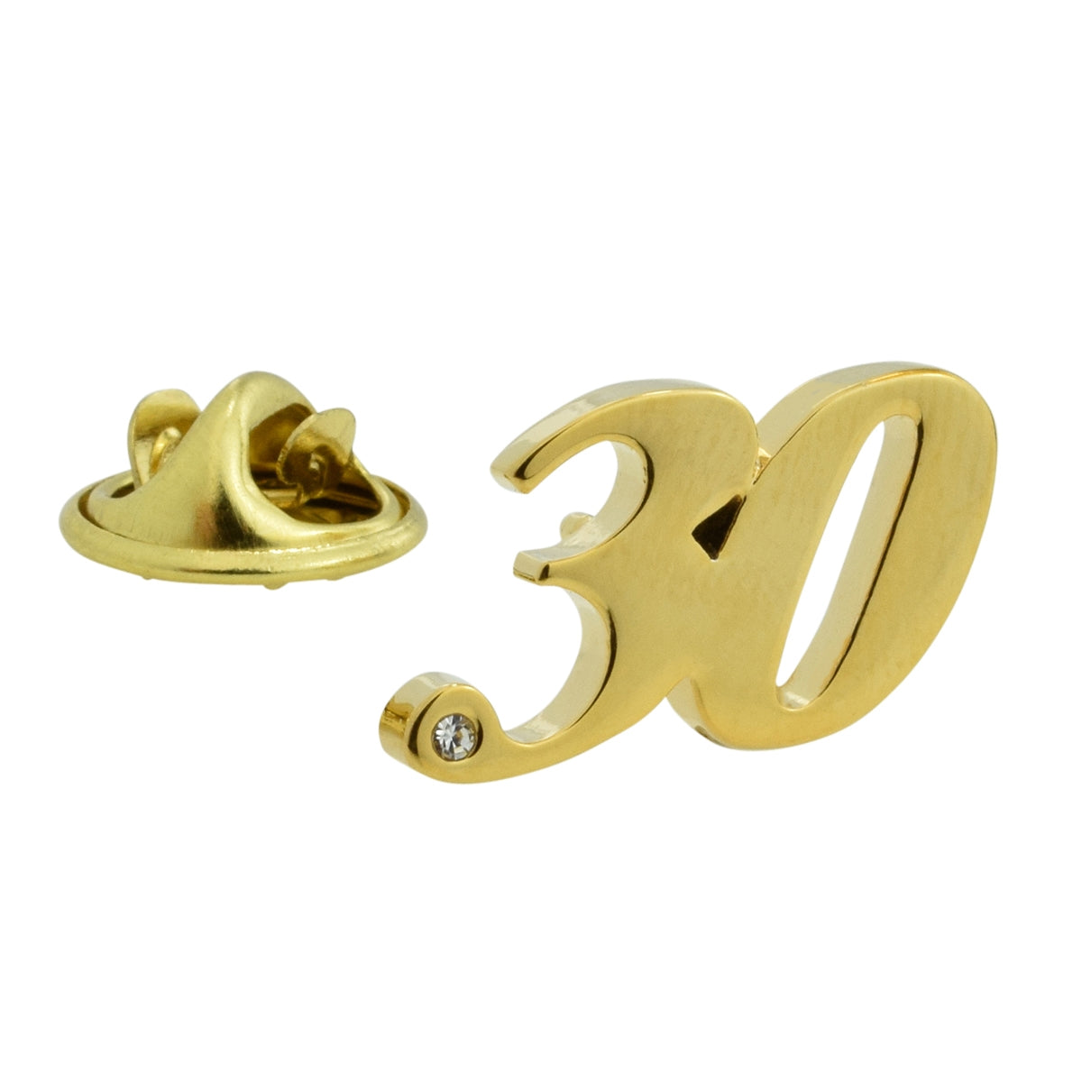 Gold Plated 30 Lapel Pin Badge with crystal decoration (X2AJTP09)