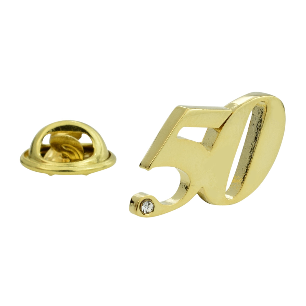 Gold Plated 50 Lapel Pin Badge with crystal decoration (AJTP13)