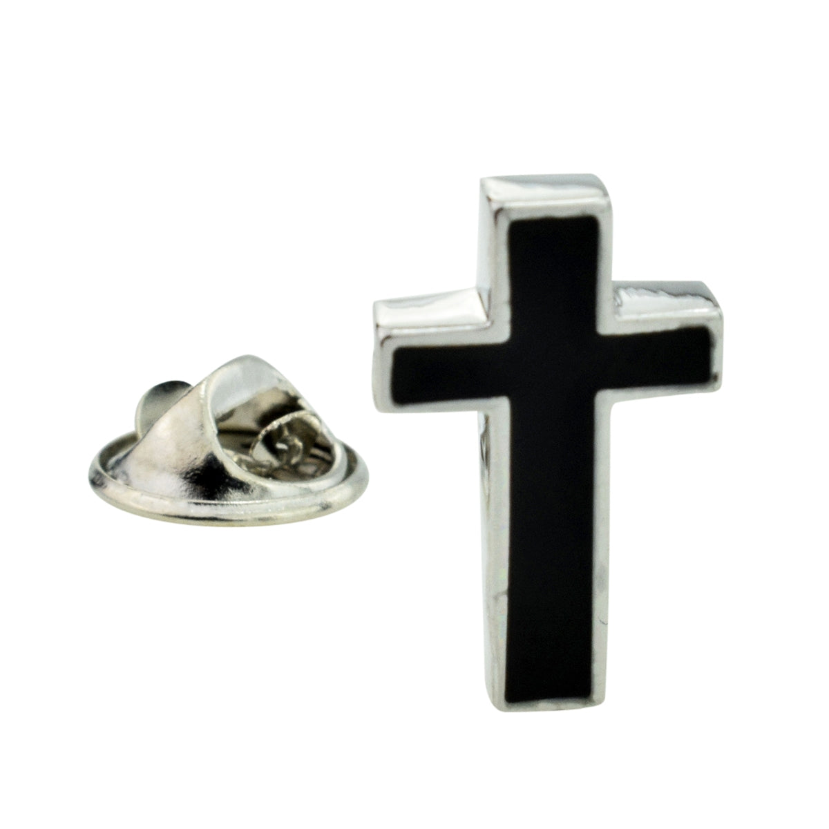 Black Christian Cross Lapel Pin Badge