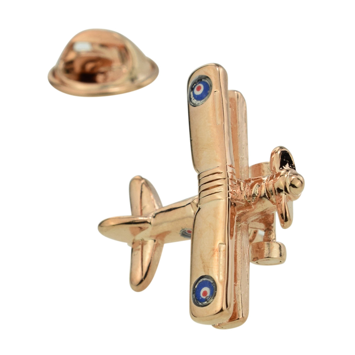 Rose Gold Bi Plane Lapel Pin Badge