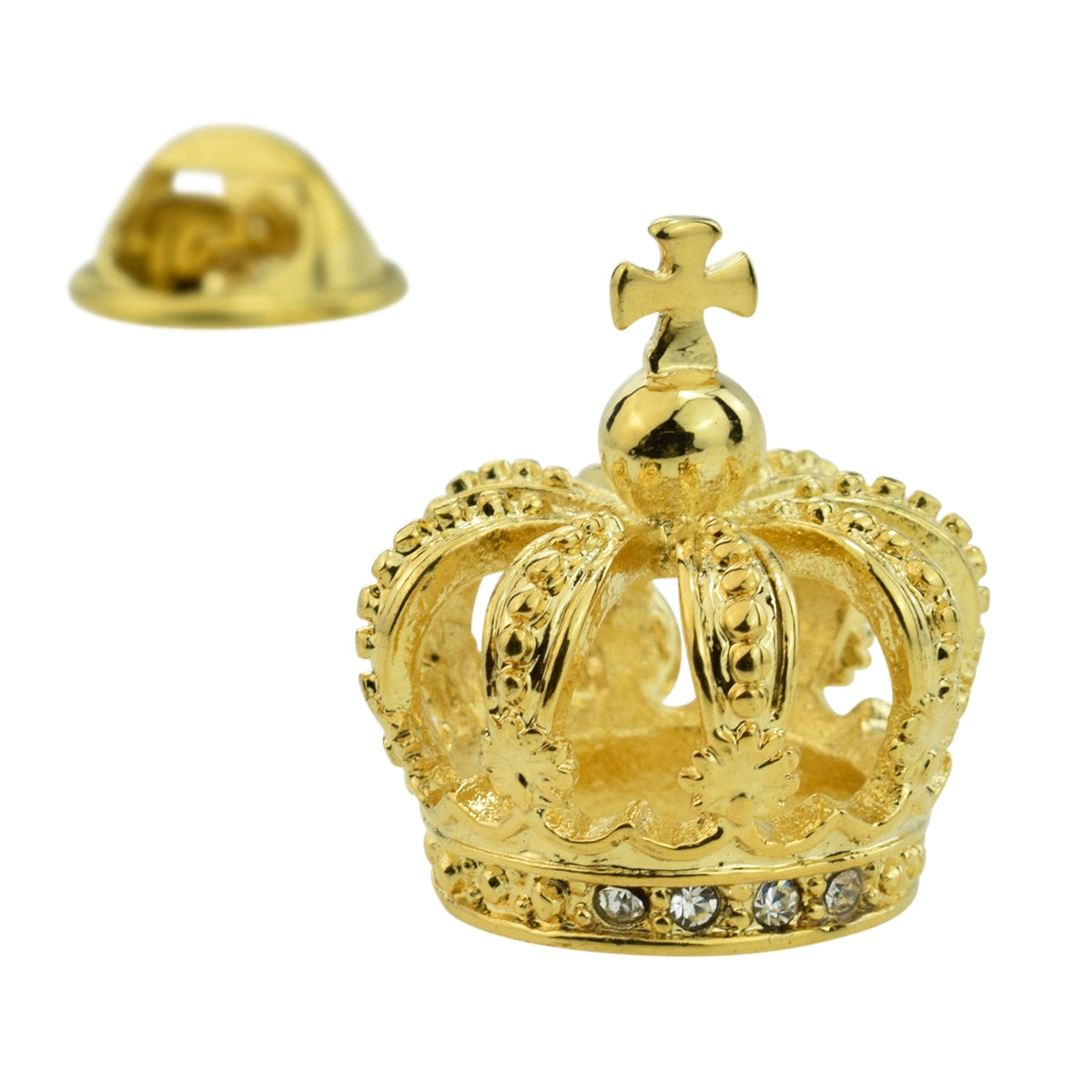 Gold Plated 3D Crown Lapel Pin Badge