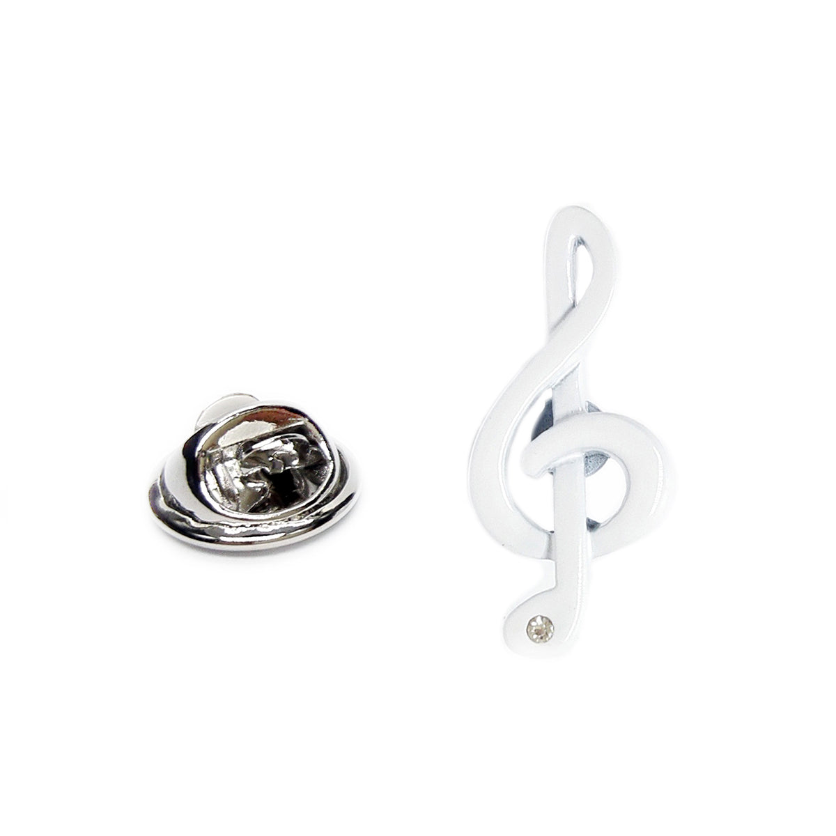 White Treble Clef with Crystal Music Lapel Pin Badge