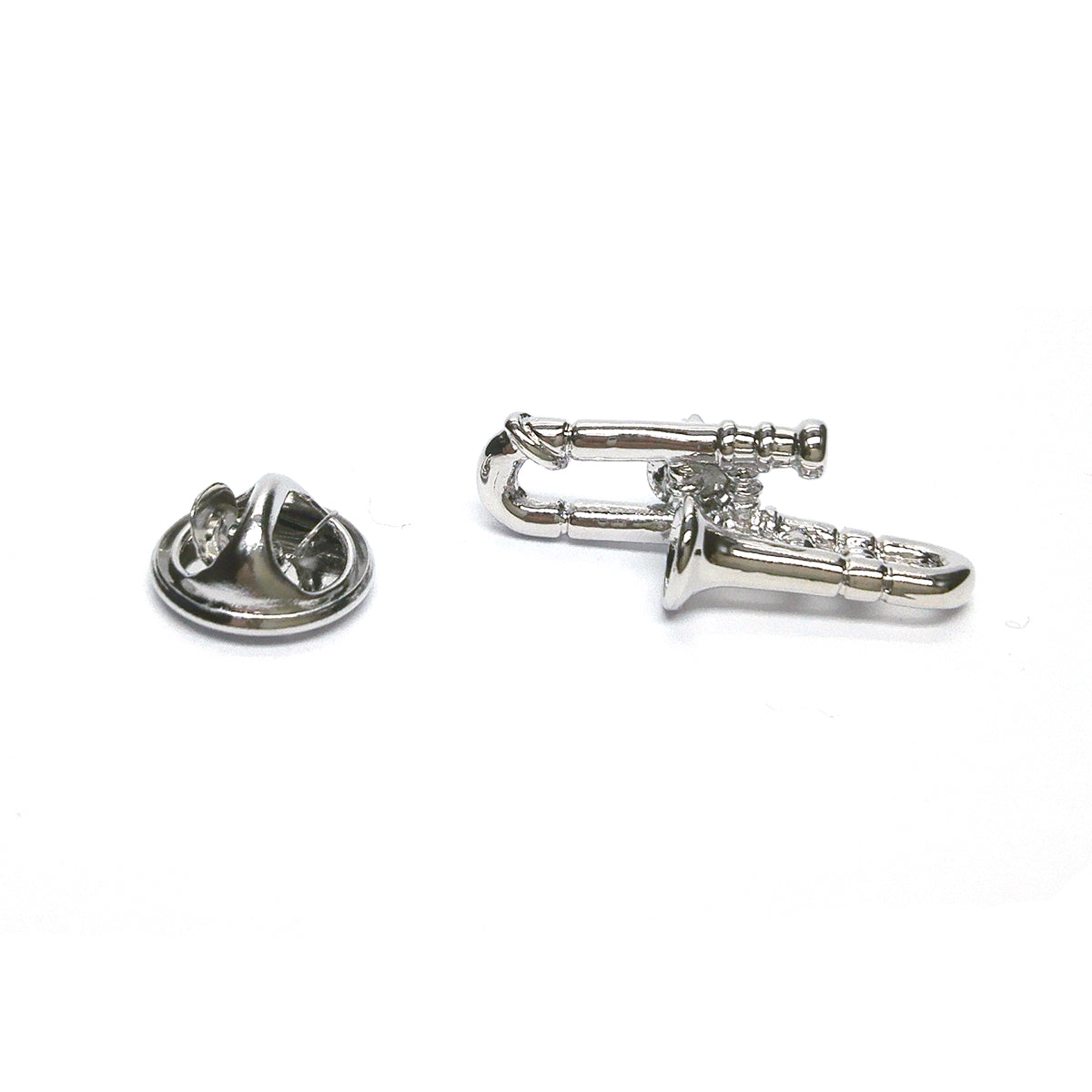 Silver Coloured Trombone Music Lapel Pin Badge