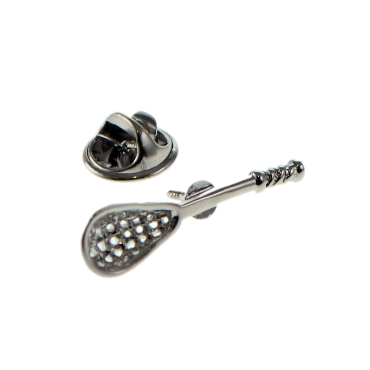 Lacrosse Stick Rhodium Plated Lapel PIn Badge