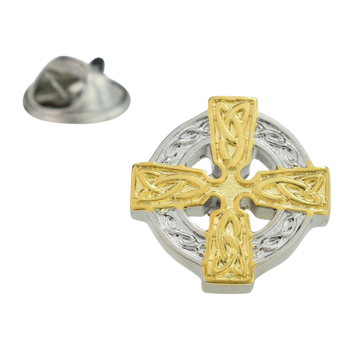 Two Tone Celtic Cross Lapel Pin Badge