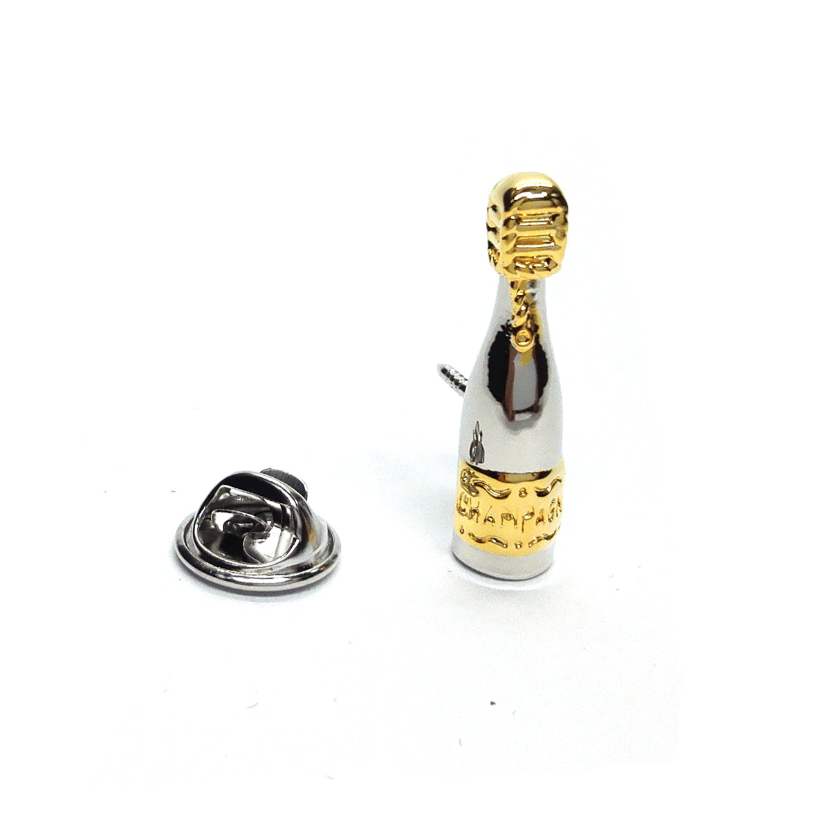Two Tone Champagne Bottle Design Lapel Pin Badge
