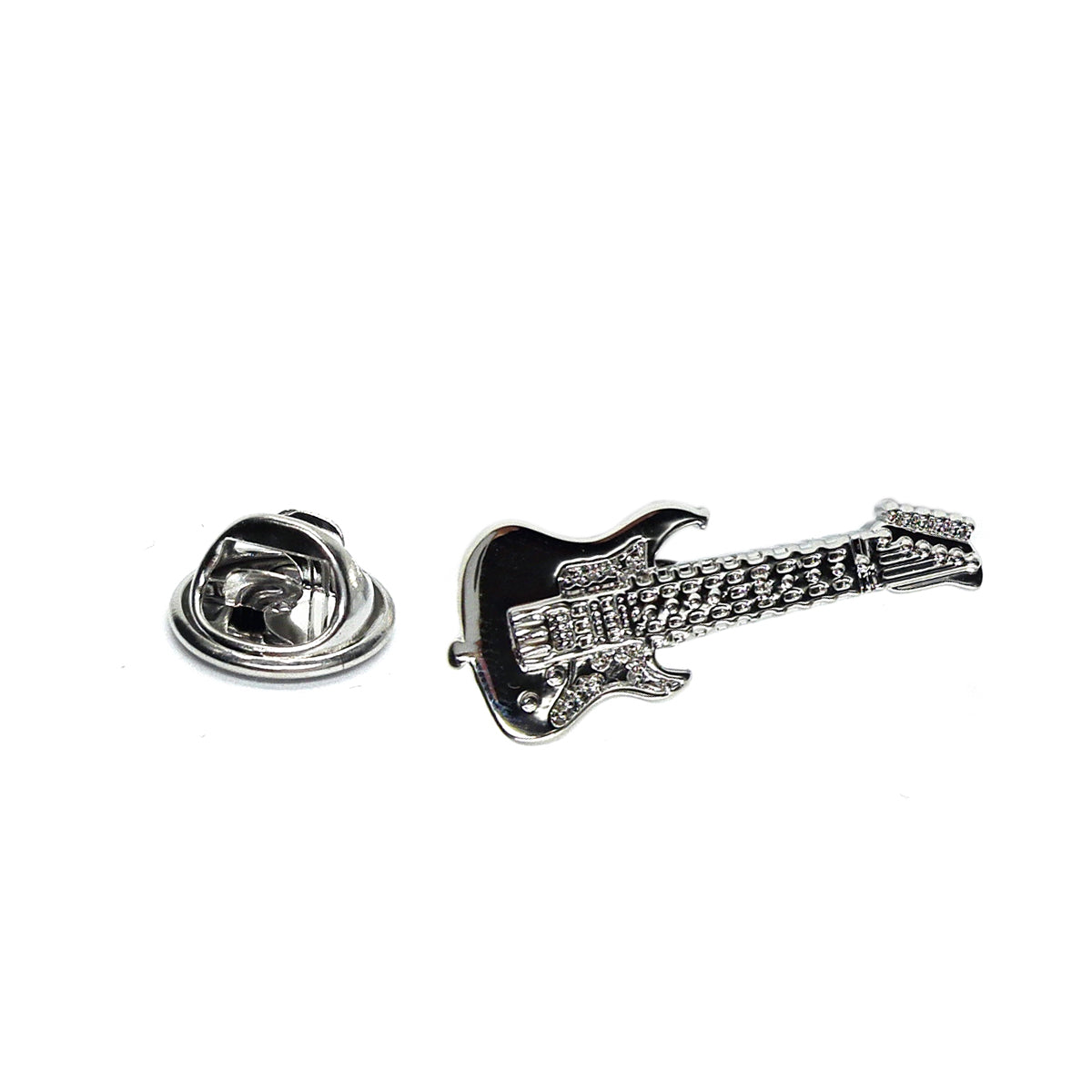 Rhodium Plated Electric Guitar Lapel Pin Badge