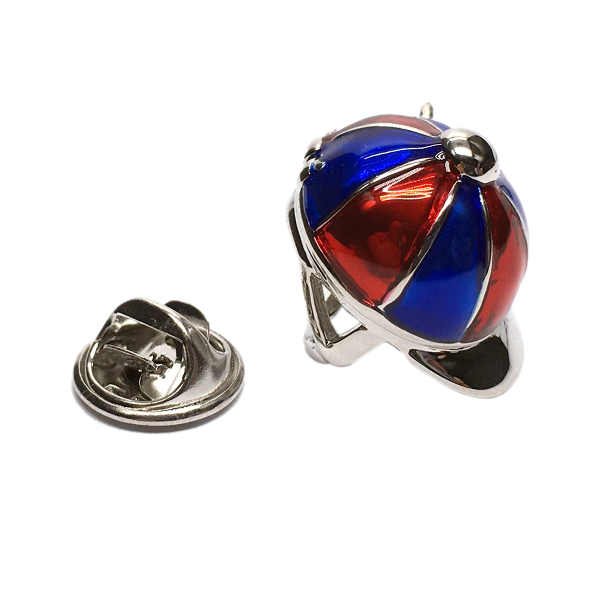 Red Blue & Silver Jockeys Riding Hat / Helmet Lapel Pin Badge