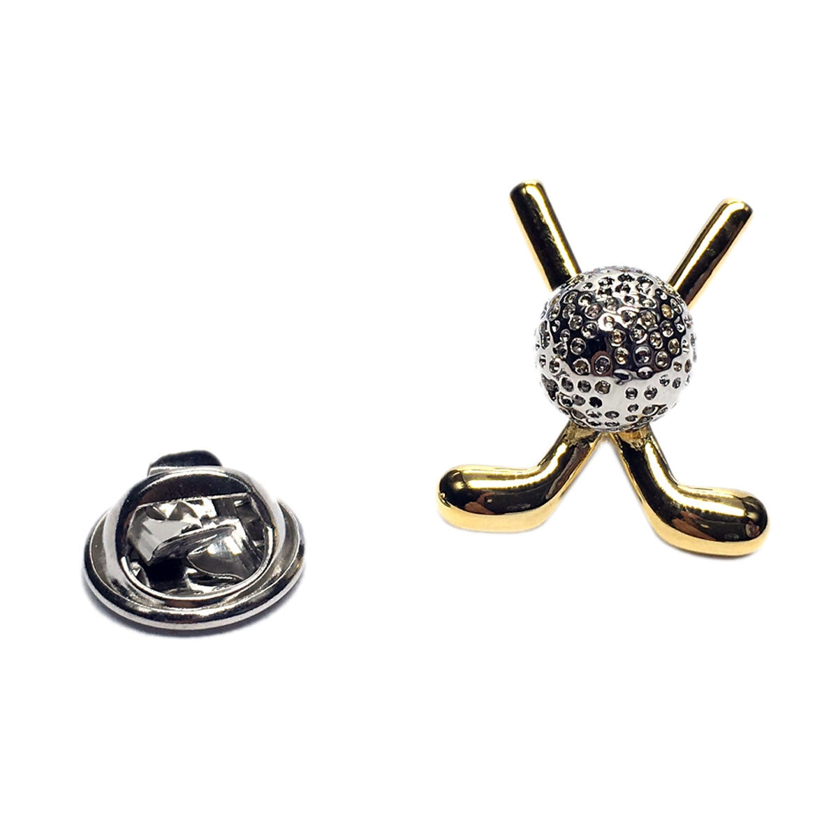 Two Tone Golf Clubs & Ball Lapel Pin Badge