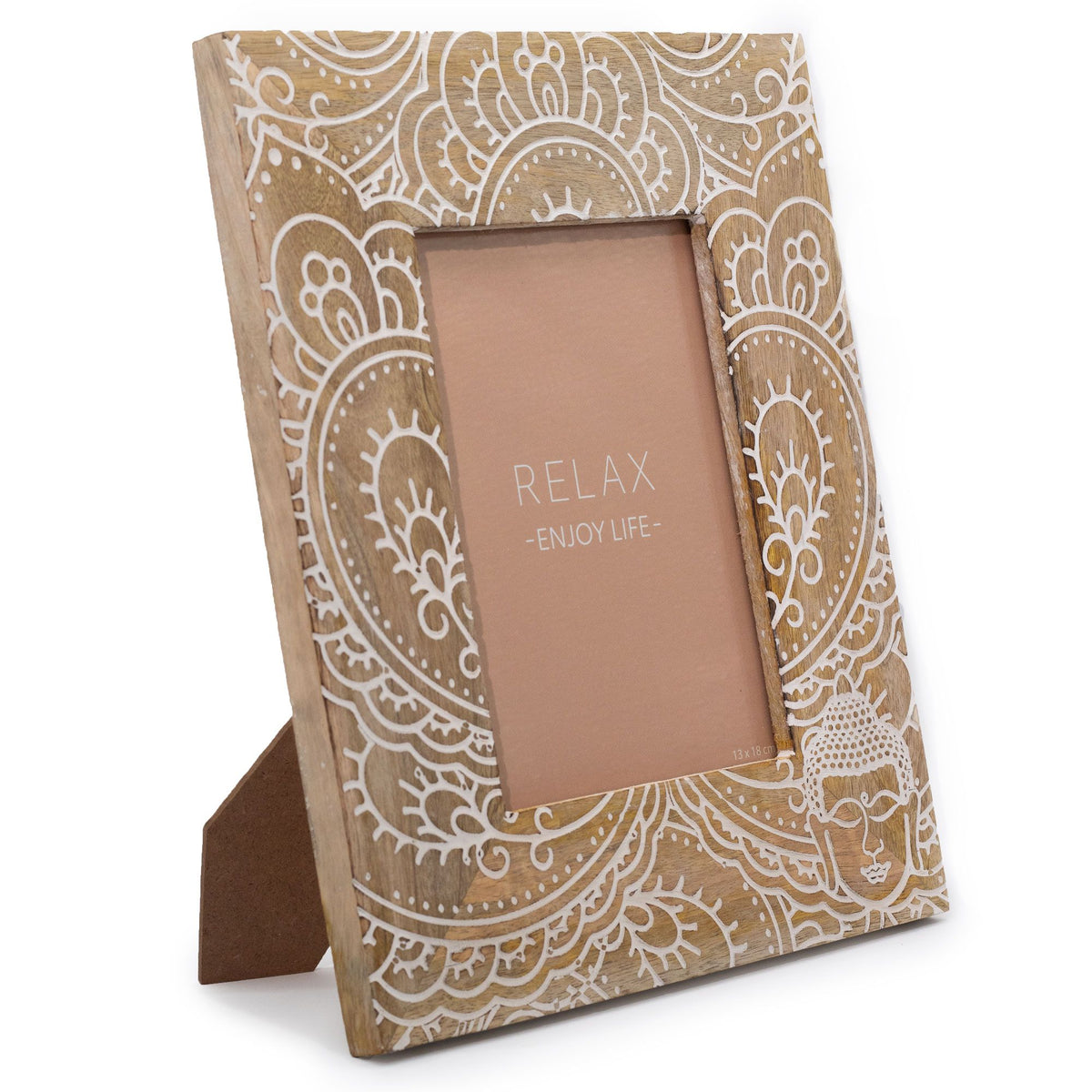 Buddha Mango Wood Photo Frame 13x18cm – White Design