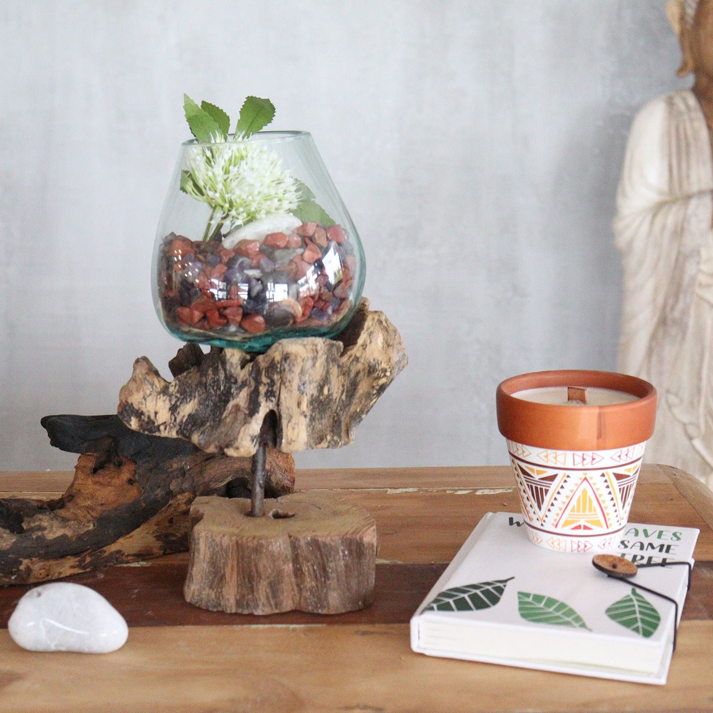 Molten Glass on Wood with Stand Large Bowl