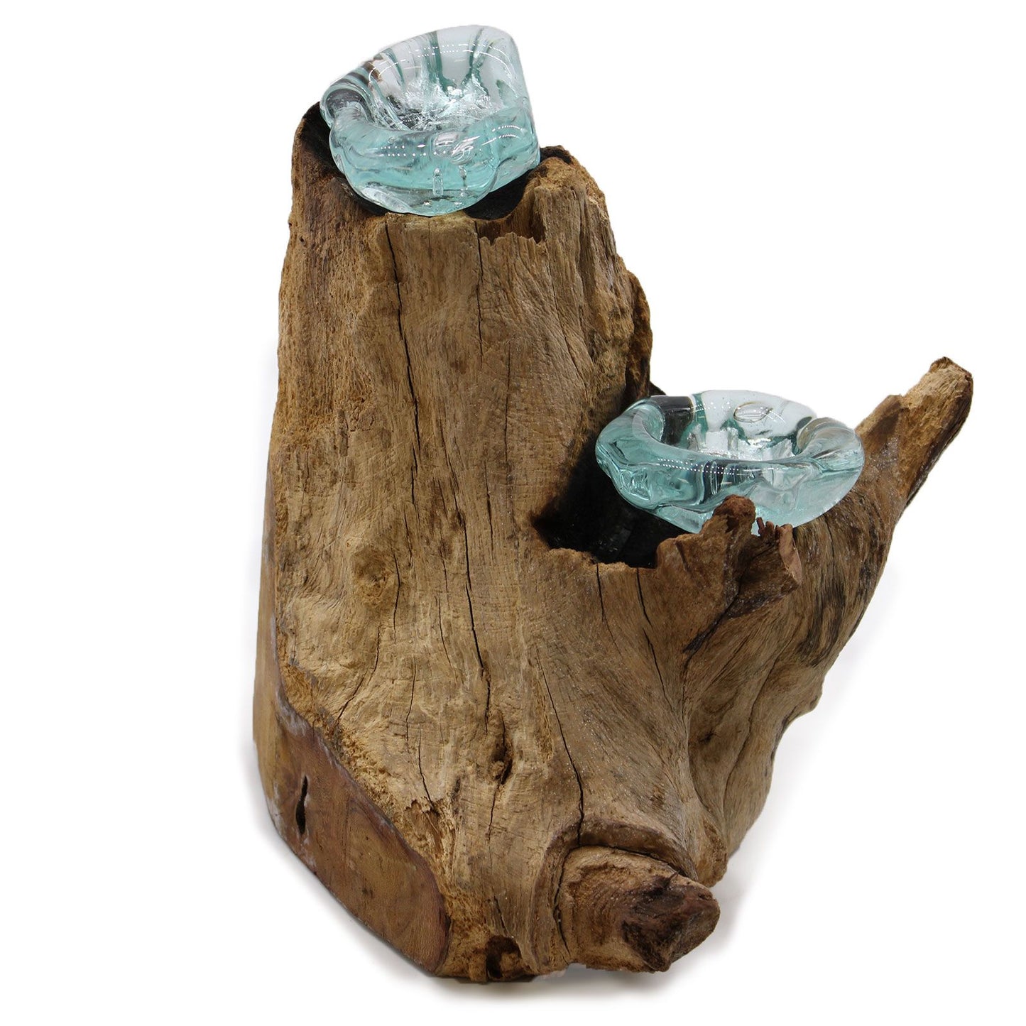 Molten Glass Double Candle Holder on Wood