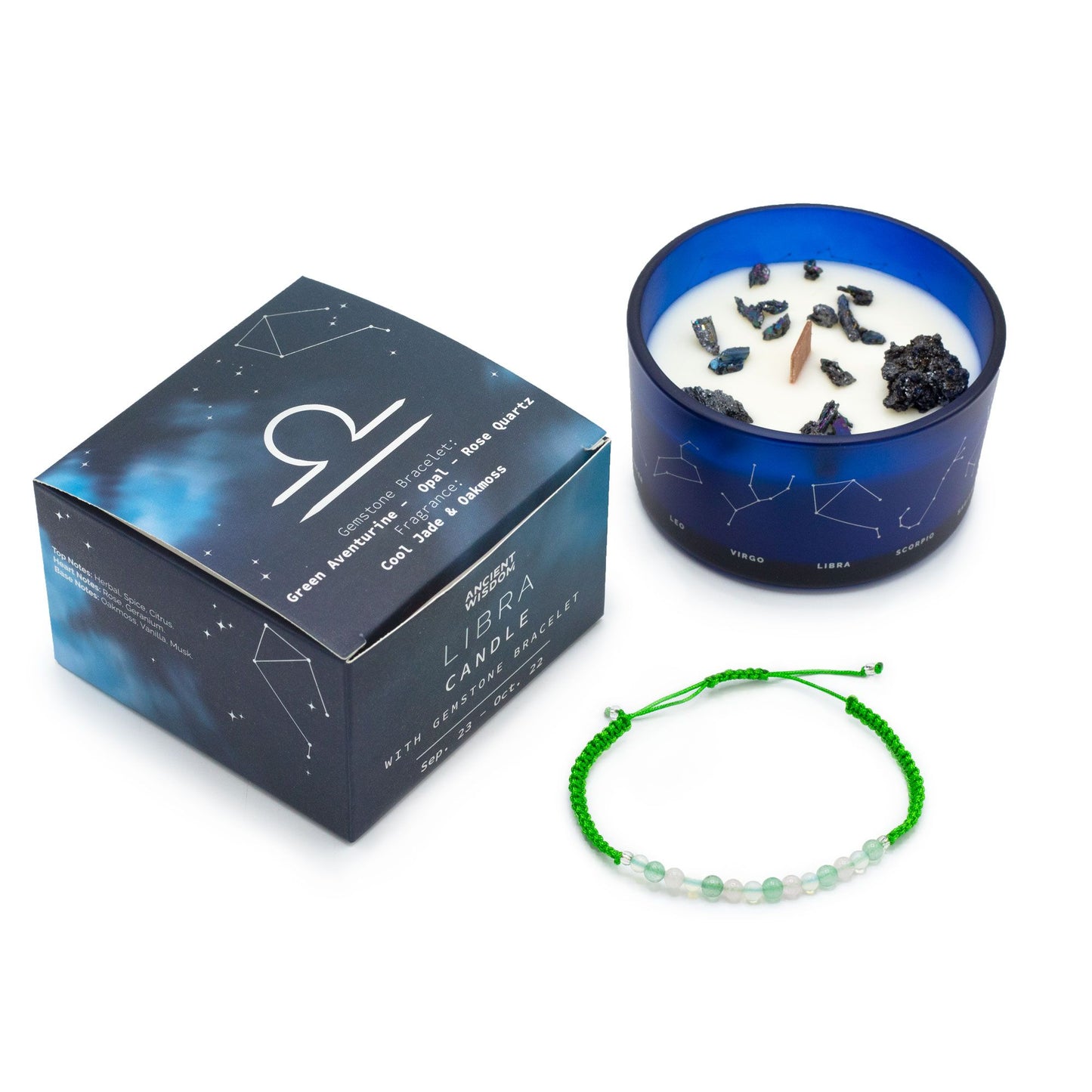 Zodiac Crystal Candle with Gemstone Bracelet – Libra