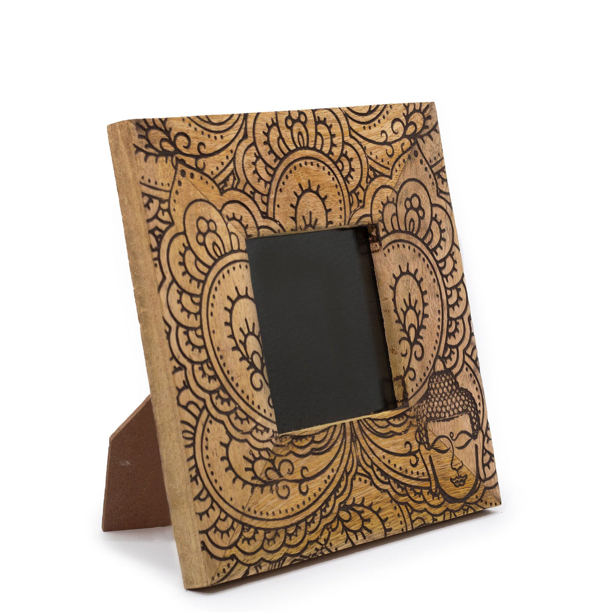Buddha Mango Wood Photo Frame 10x10cm – Black Design