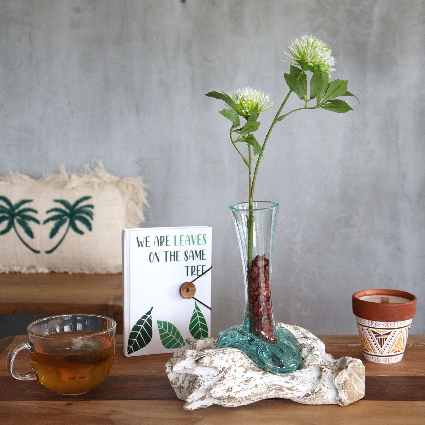 Molten Glass on Whitewash Wood Vase Medium