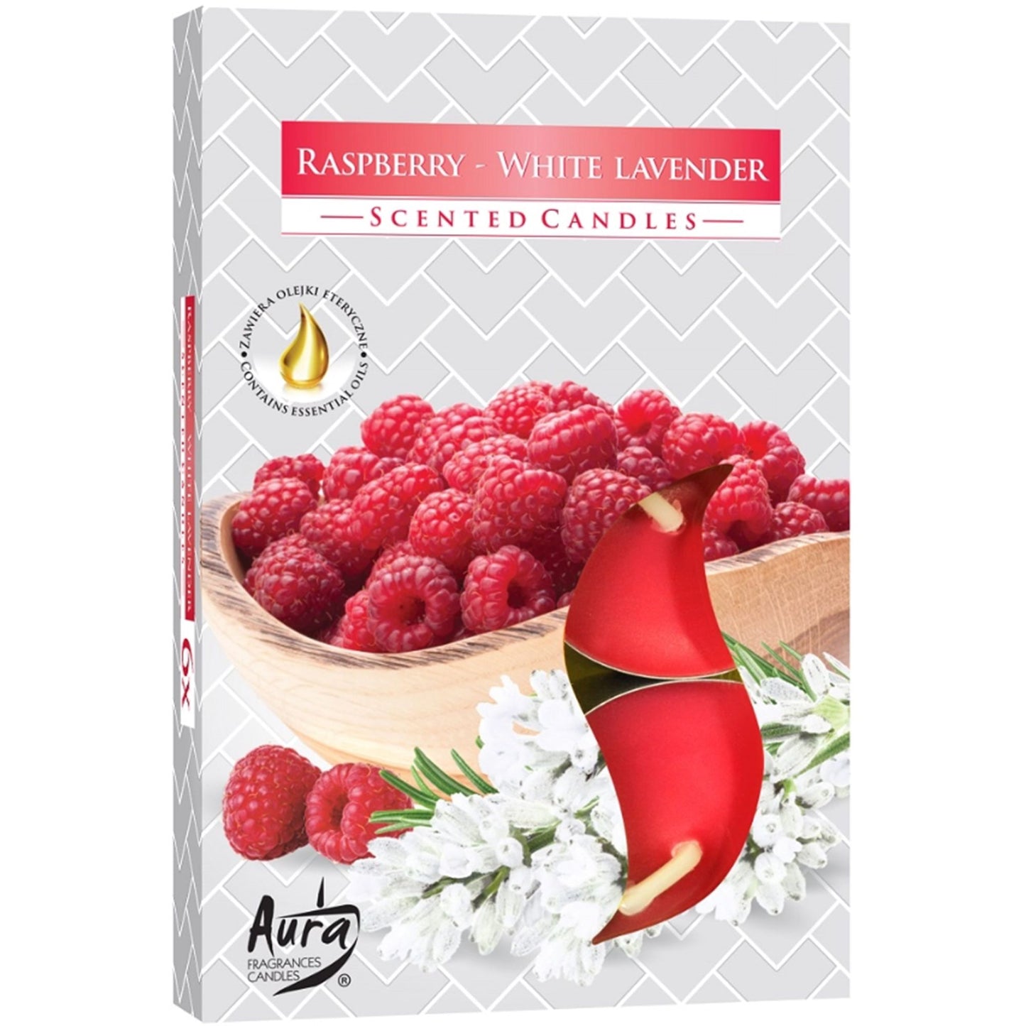 Set of 6 Scented Tealights Raspberry & White Lavender