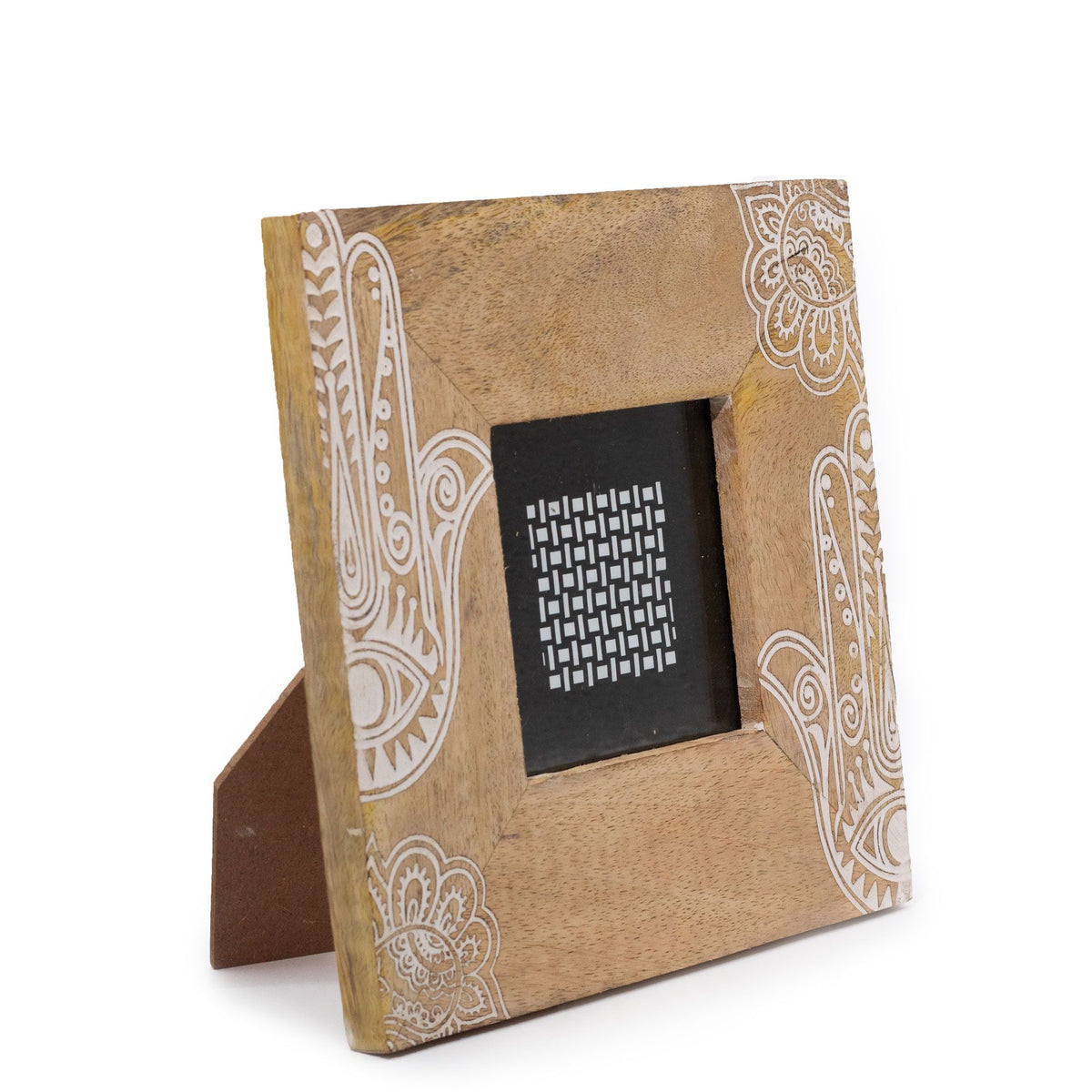 Hamsa Mango Wood Photo Frame 10x10cm – White Design