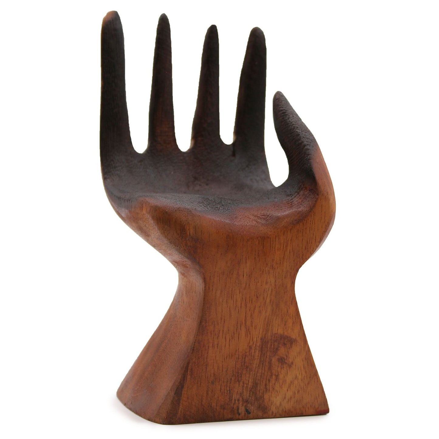 Carved Hand with Molten Glass Bowl on Wood