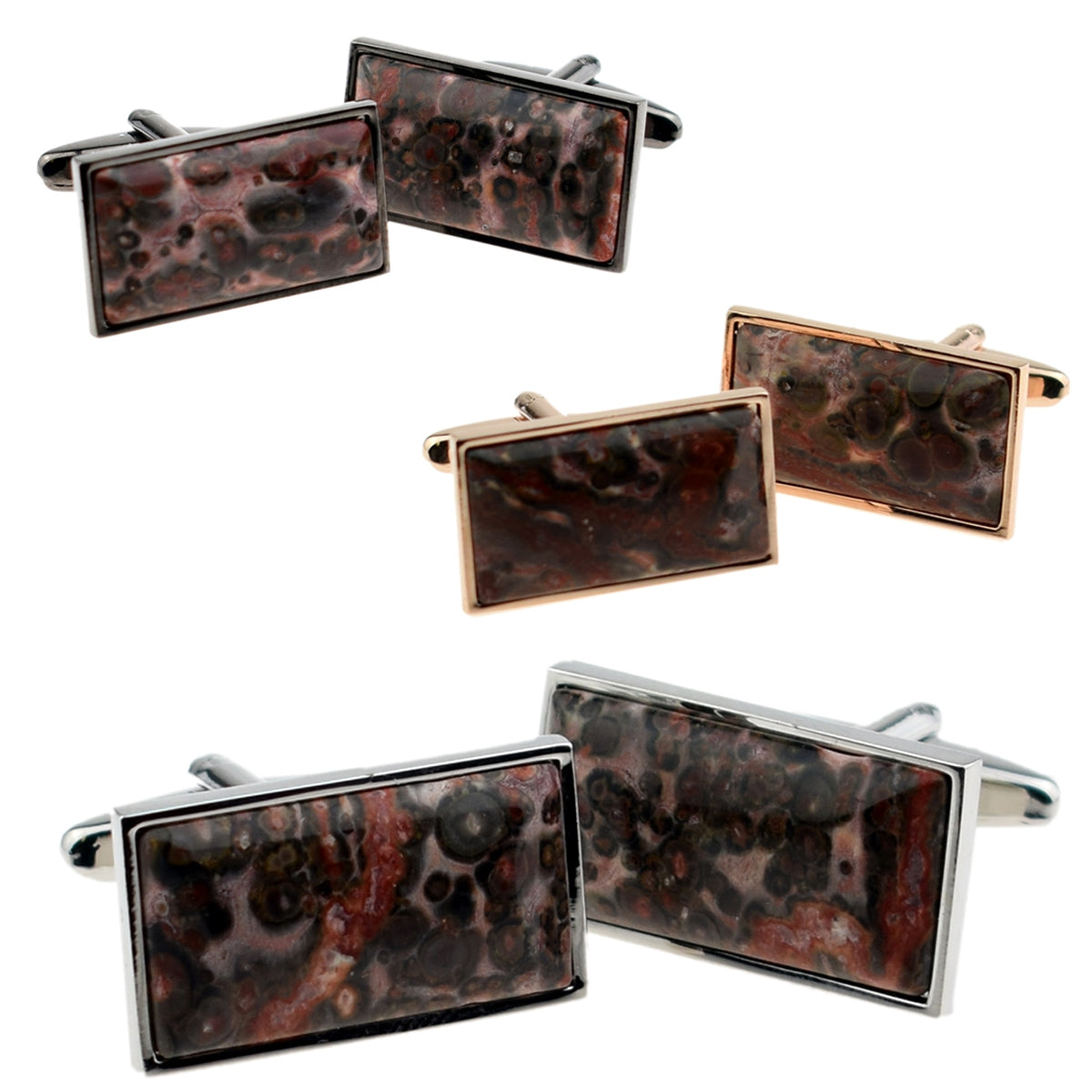 Natural Gnarl Pattern Stone Insert Rectangular Cufflinks | Ashton and Finch