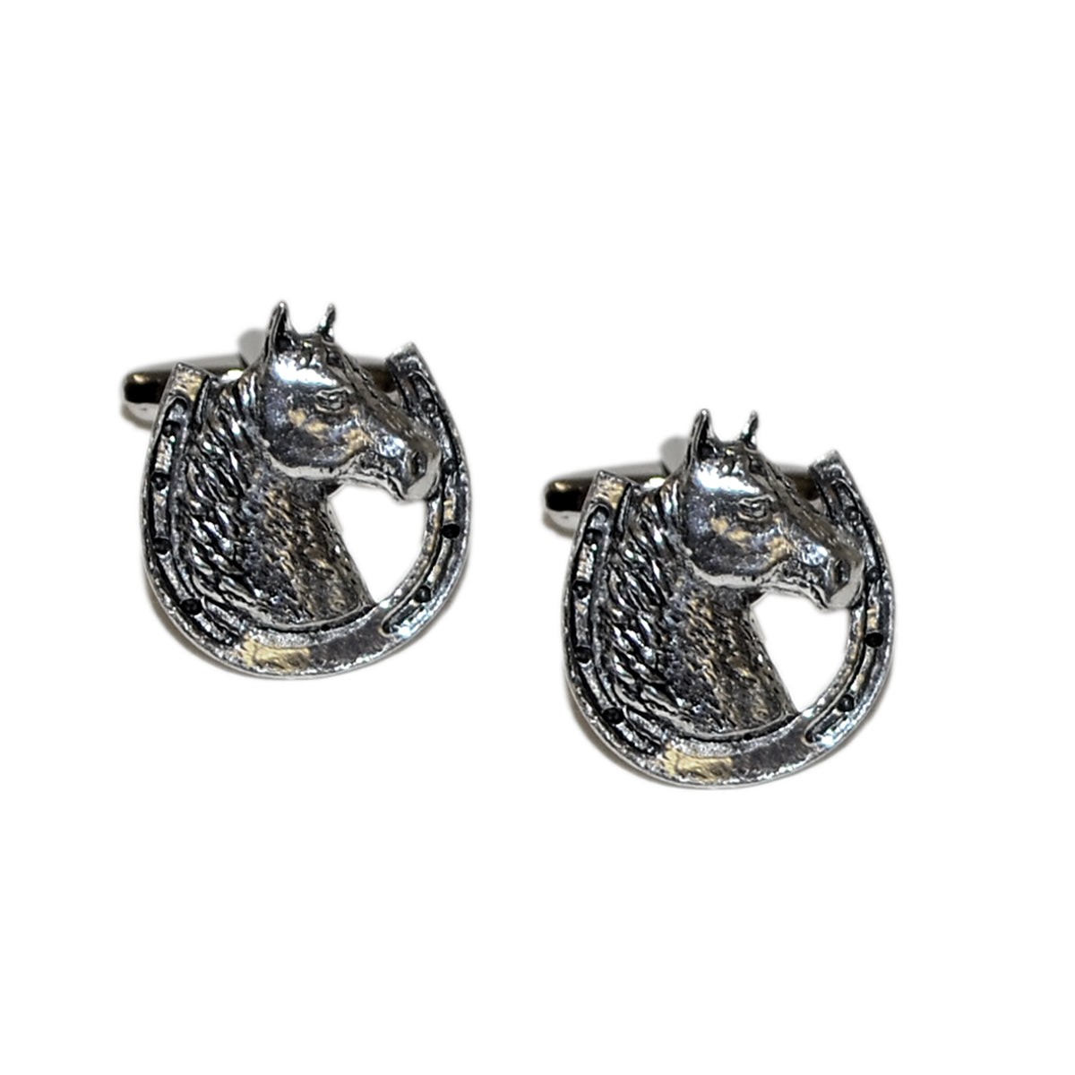 English Made Horses Head Lucky Horseshoe Pewter Cufflinks | Ashton and Finch