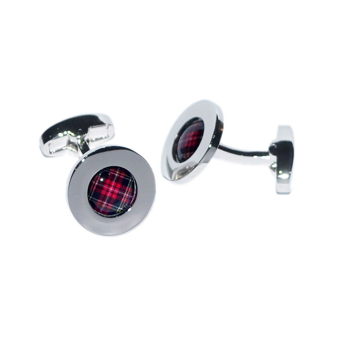 Rhodium Plated Royal Stewart Tartan Centred Cufflinks | Ashton and Finch