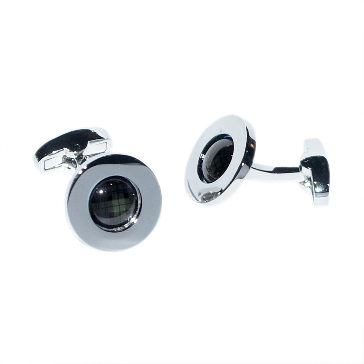 Rhodium Plated Black Watch Tartan Centred Cufflinks | Ashton and Finch