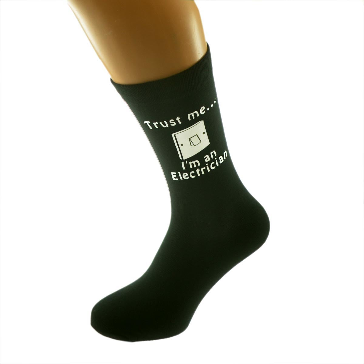 Trust Me I’m An Electrician Mens Black Socks With Switch Image| Ashton and Finch