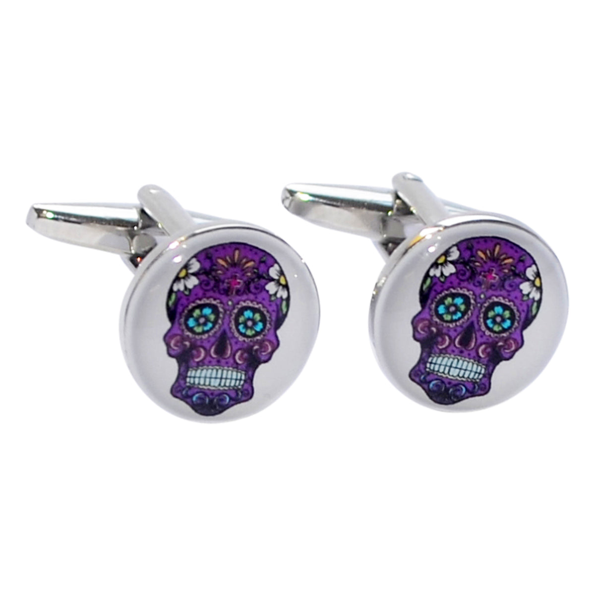 Purple Floral Skull Round Cufflinks | Ashton and Finch