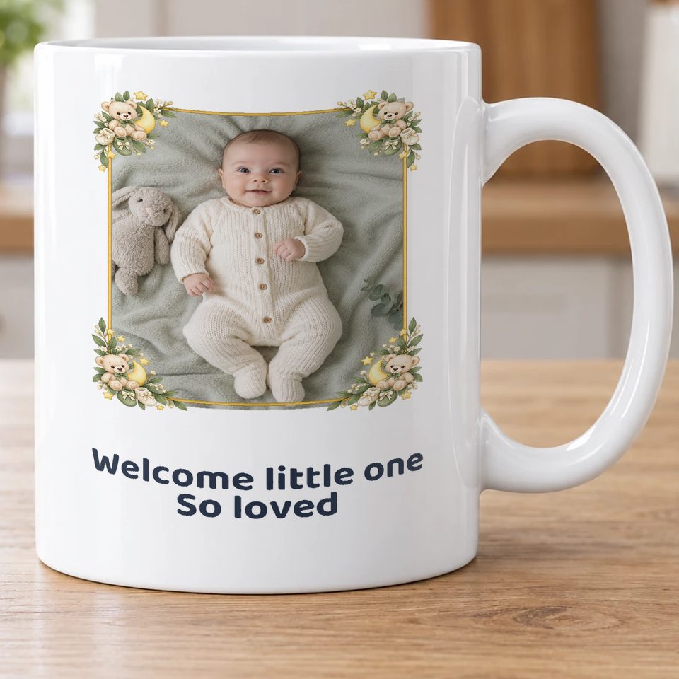 Personalised New Baby Stars Photo Mug — personalise with your own photo