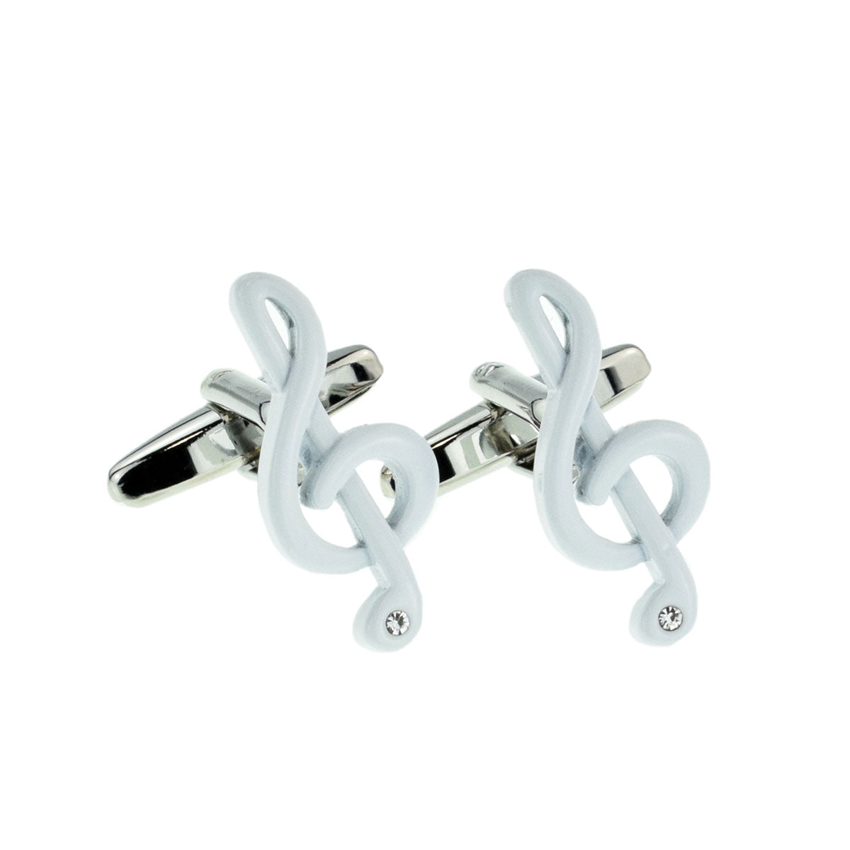 White Treble Clef Music Cufflinks with Crystal | Ashton and Finch