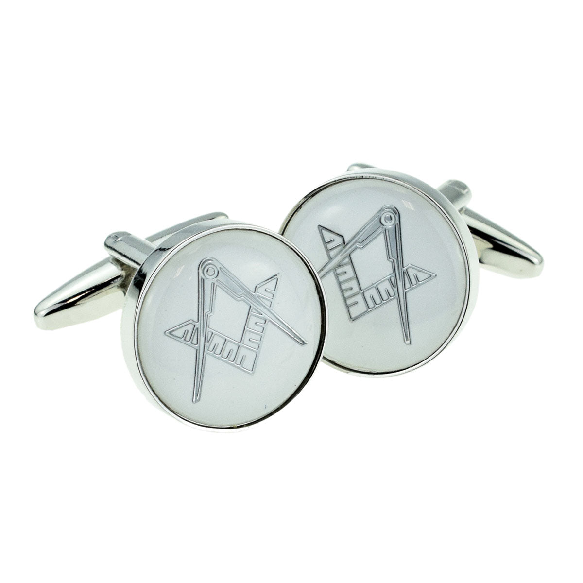 White & Silver Enamelled Masonic Cufflinks | Ashton and Finch