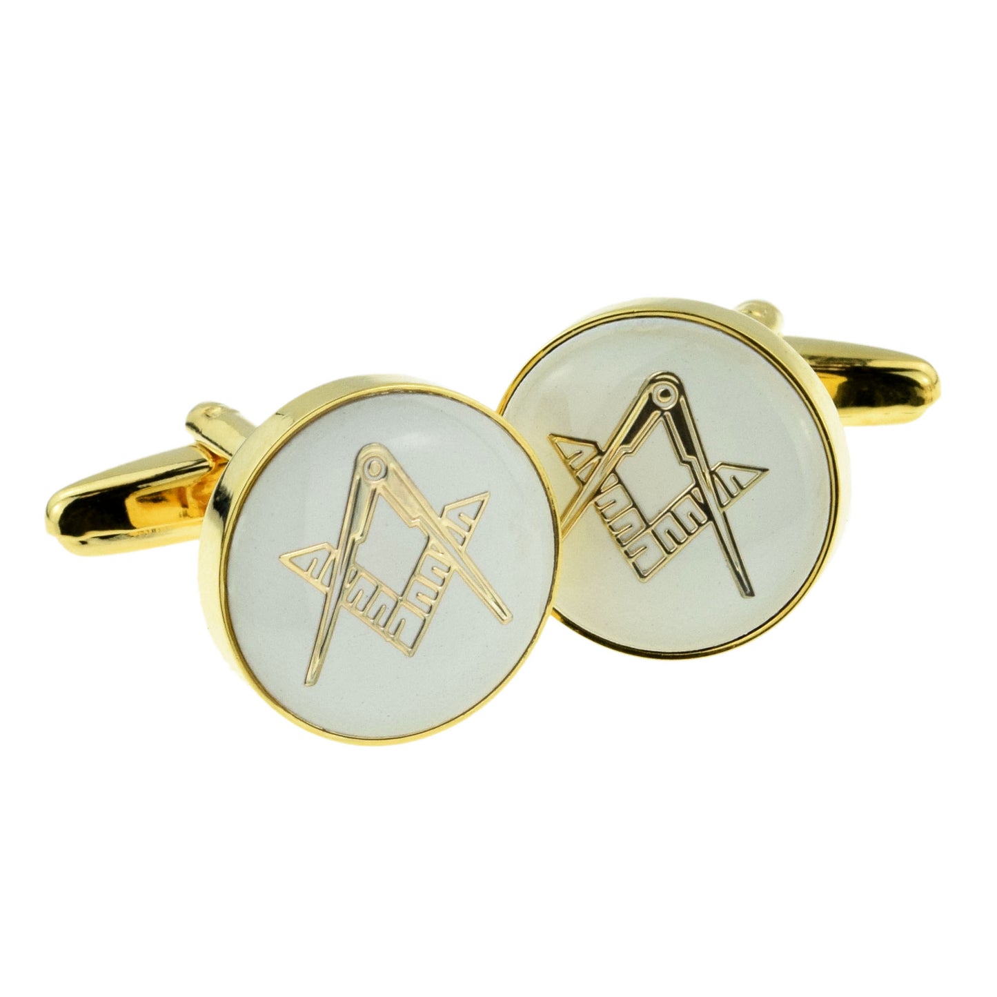White & Gold Enamelled Masonic Cufflinks | Ashton and Finch