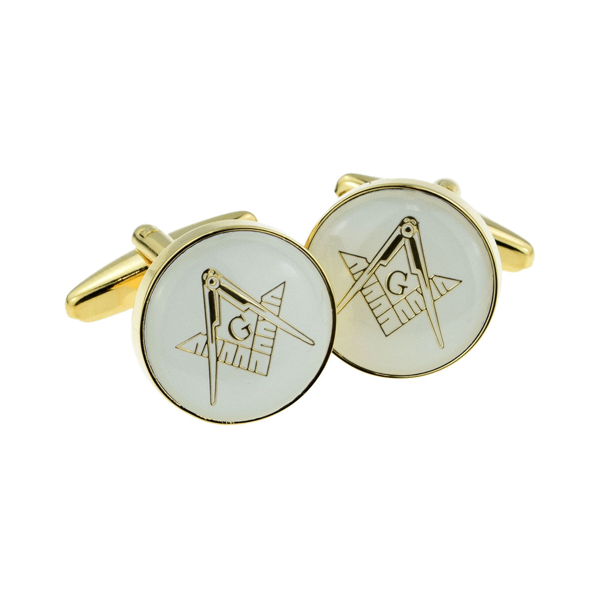 White & Gold Enamelled Masonic Cufflinks with G | Ashton and Finch