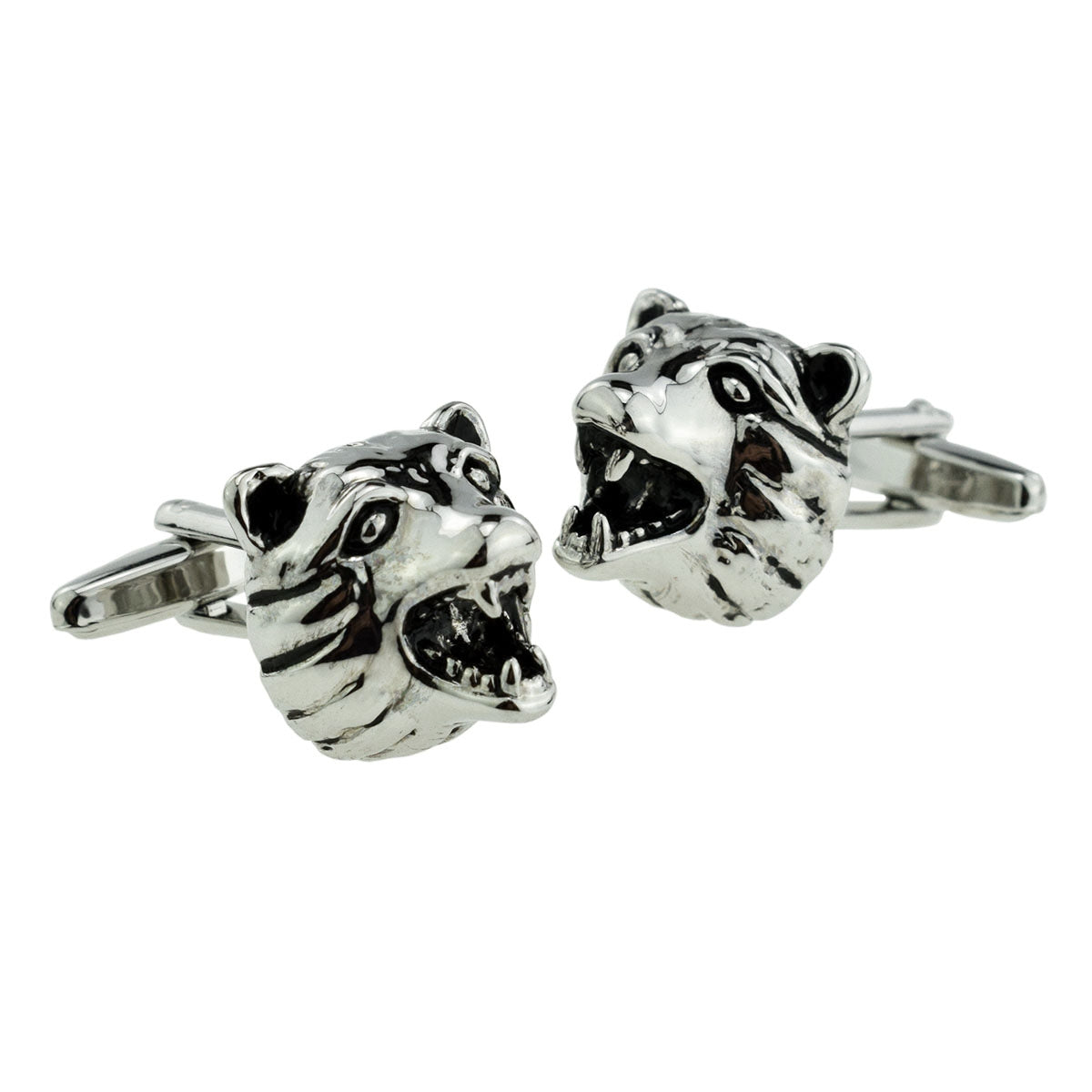 Snarling Bears Head Rhodium Plated Cufflinks | Ashton and Finch