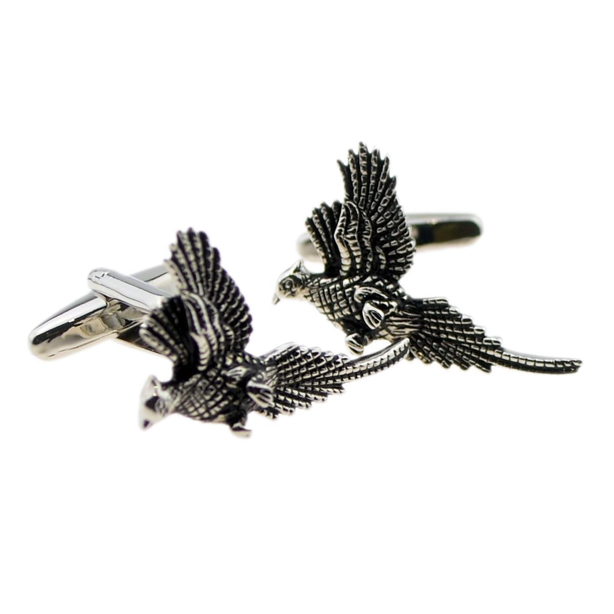 Rhodium Plated Detailed Pheasant in Flight Cufflinks | Ashton and Finch