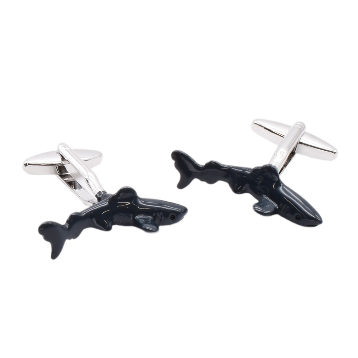 Grey Shark Design Rhodium Plated Cufflinks | Ashton and Finch