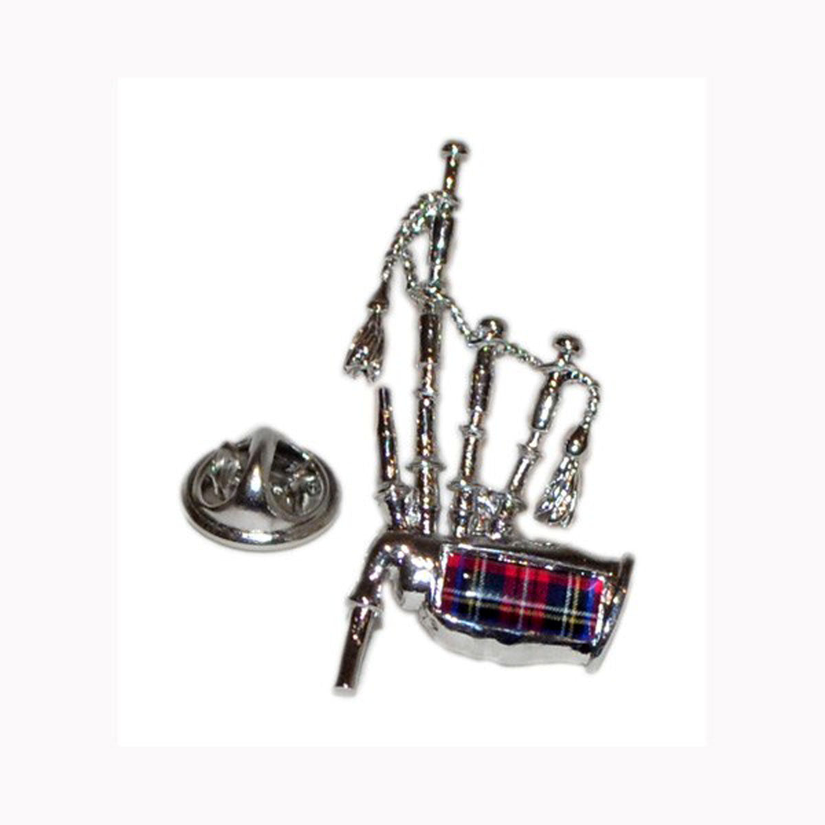 Royal Stewart Tartan Bagpipes Lapel Pin Badge