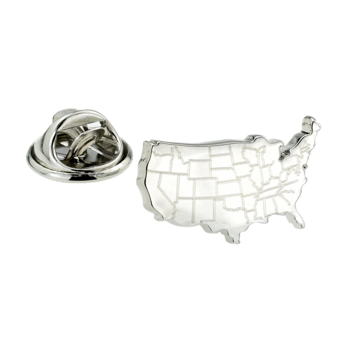 USA Outline Map Lapel Pin Badge With Engraved State Lines