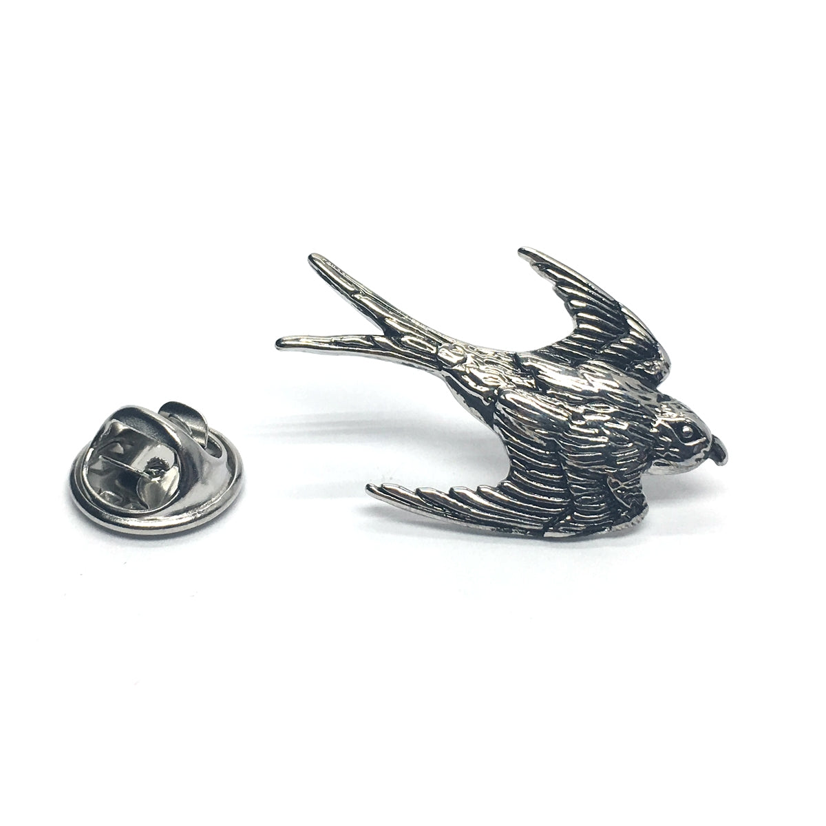 Rhodium Plated Swallow in Flight Lapel Pin Badge