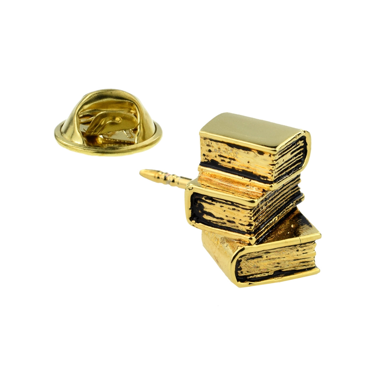 Gold Plated Pile of Books Lapel Pin Badge