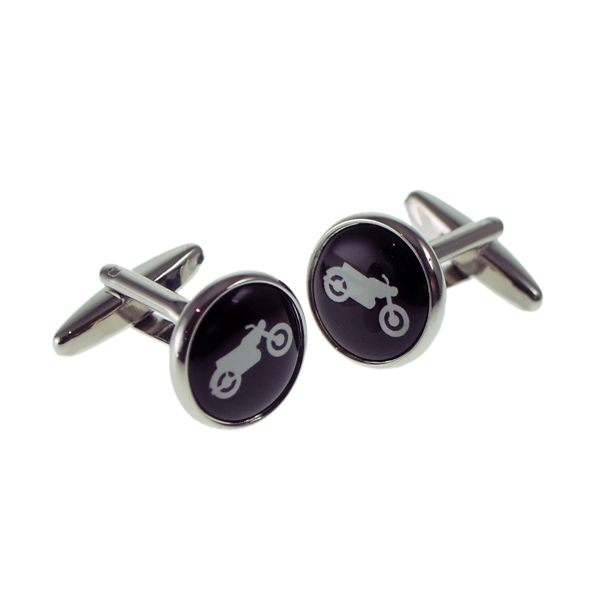 Black & White Silhouette Motorbike Cufflinks | Ashton and Finch