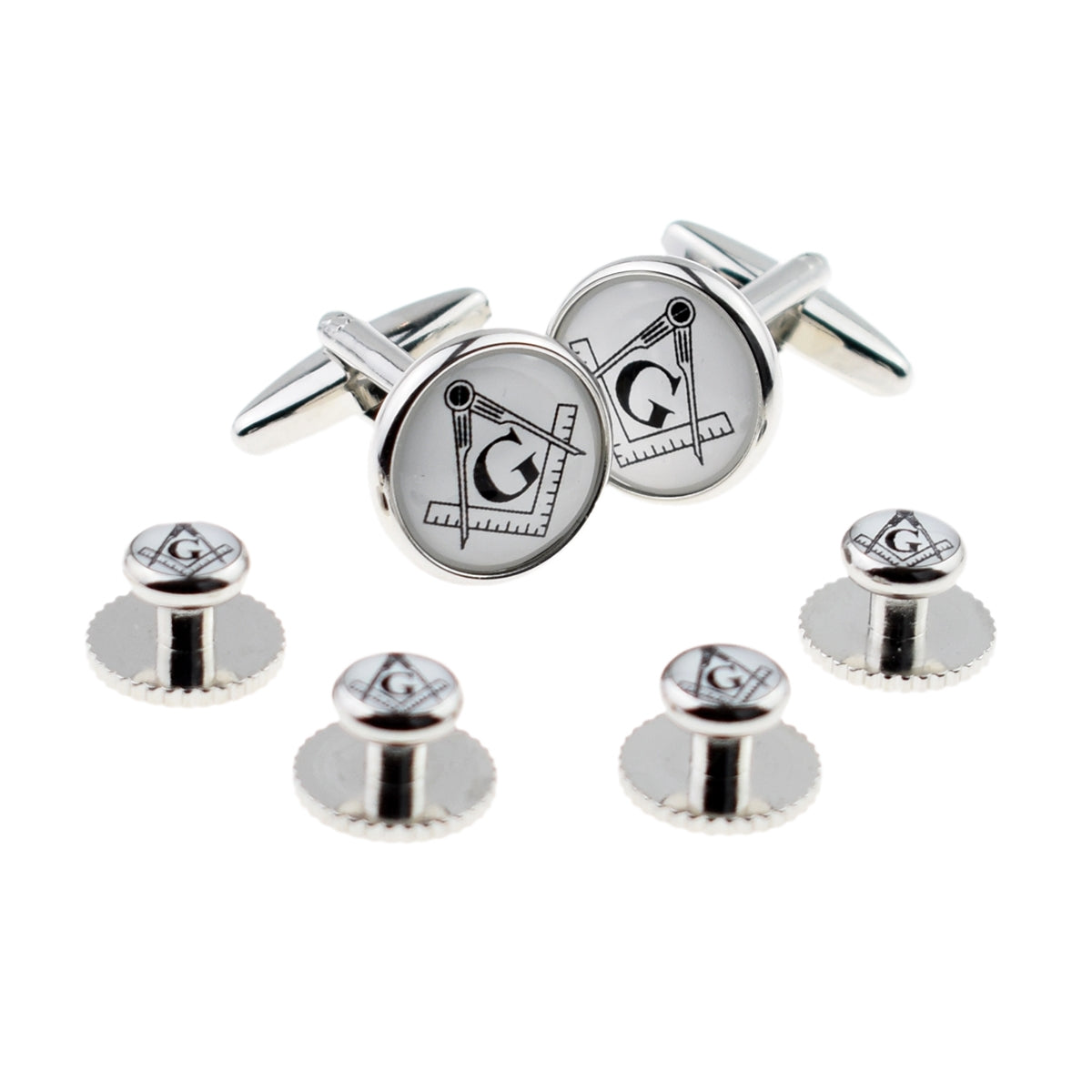 White Masonic with G Cufflinks & 4 Studs Set | Ashton and Finch